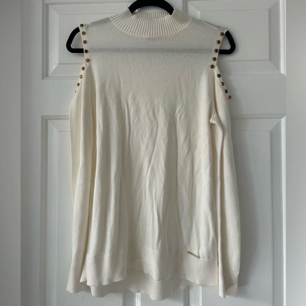 Michael Kors Studded cold shoulder boxy sweater in white Fall